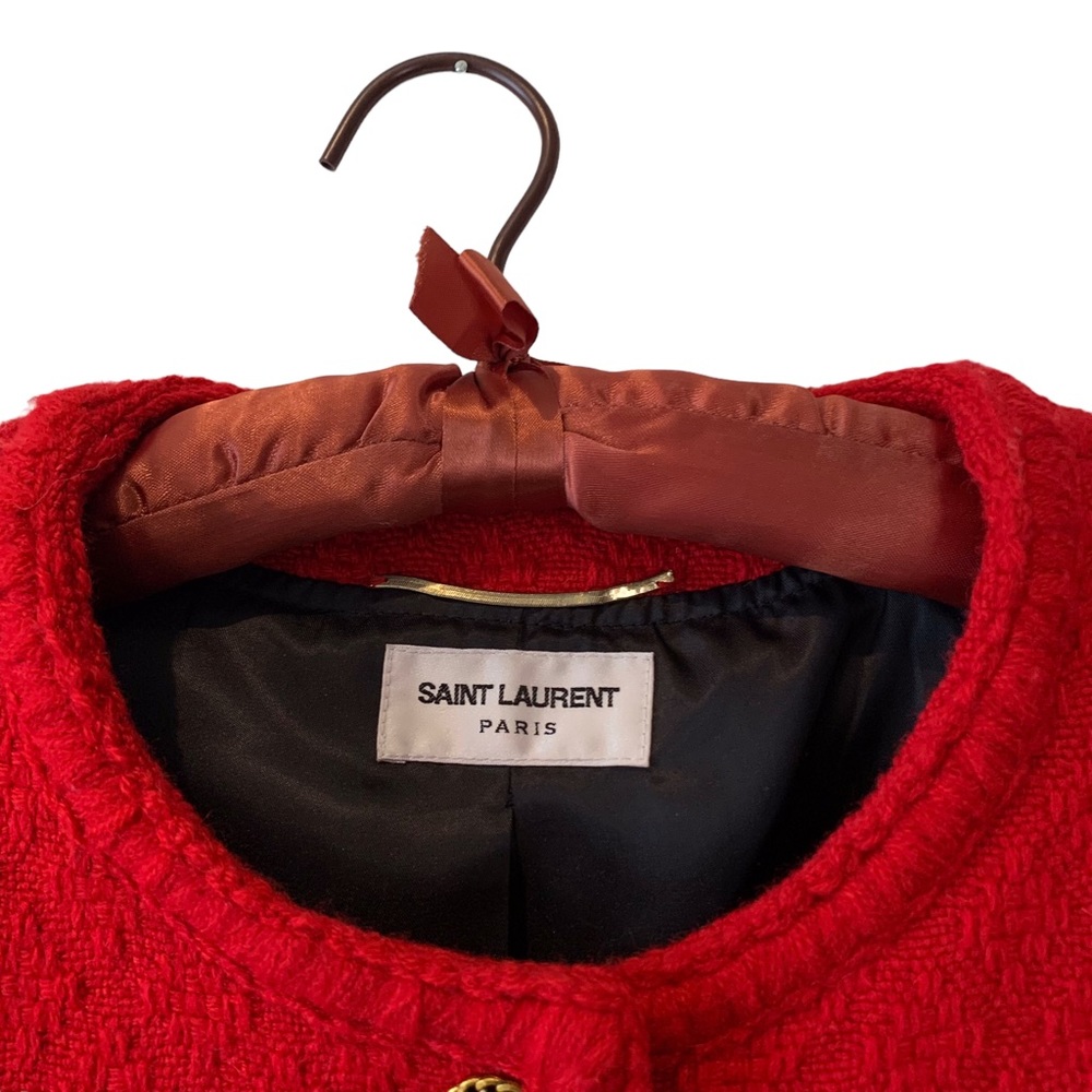 SAINT LAURENT PARIS DIAMOND EMBOSSED WOOL TWEED BLAZER JACKET RED - Picture 4 of 16